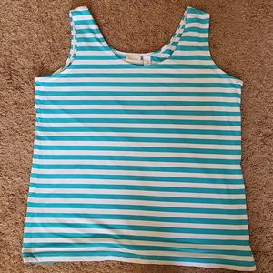 Chico's Microfiber Tank Aqua White Stripe Sz 3 16